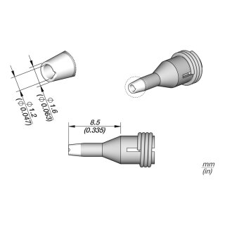 JBC C360-014 Desoldering Tip Ø 1.2 / 1.6 mm Nozzle Straight