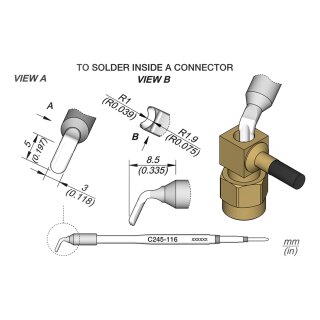 JBC C245-116 Pin-Lötspitze Ø3,0/2,0 mm Hohlkehle gebogen