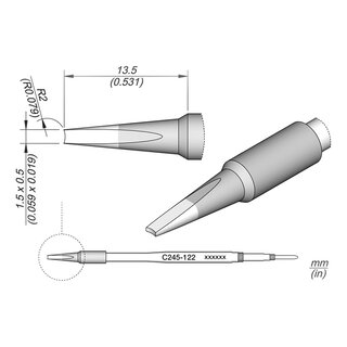 JBC C245-122 Pin Soldering Tip 1.5 x 0.5 mm Chisel Straight, Long