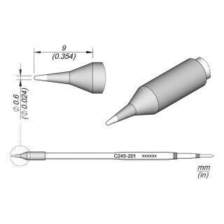 JBC C245-201 Soldering Tip Ø0.6 mm Conical Straight, Long