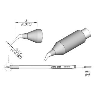 JBC C245-234 Soldering Tip Ø0.4 mm Conical Bent, Long