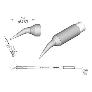 JBC C210-002 Soldering Tip Ø 0.2 mm Conical Bent