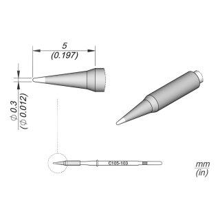 JBC C105-103 Lötspitze Ø 0,3 mm Rundform gerade