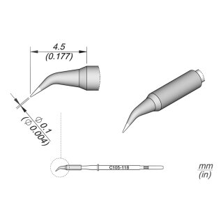 JBC C105-118 Soldering Tip Ø 0.1 mm Conical Bent