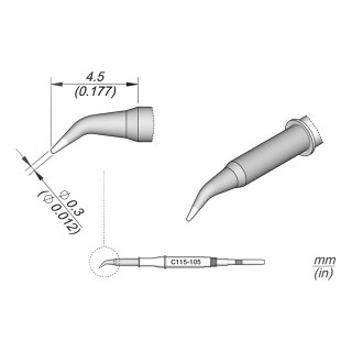 JBC C115-105 Soldering Tip Ø 0.3 mm Conical Bent