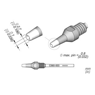 JBC C560-003 Desoldering Tip Ø 1.0 / 2.7 mm Nozzle Straight