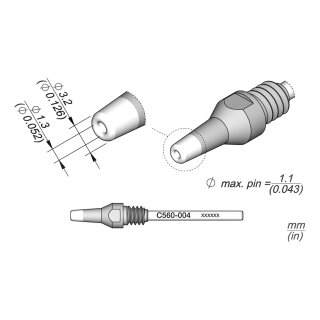 JBC C560-004 Desoldering Tip Ø 1.3 / 3.2 mm Nozzle Straight