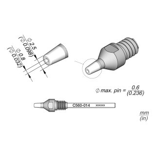 JBC C560-014 Desoldering Tip Ø 0.8 / 2.5 mm Nozzle Straight