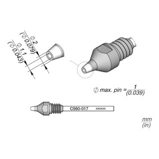 JBC C560-017 Desoldering Tip Ø 1.1 / 2.0 mm Nozzle Straight