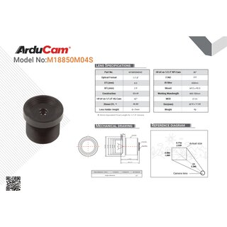 Arducam LN078 1/1.8 4K 8.5mm Low Distortion M12 Lens for OS08A10,OS08A20 and more image sensors with large optical format