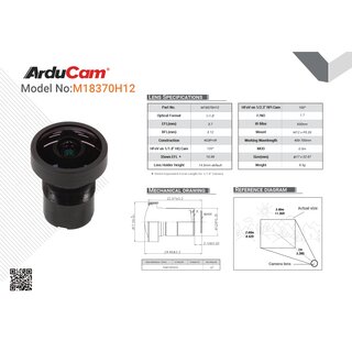 Arducam LN083 1/1.8 4K 3.7mm Wide Angle M12 Lens for OS08A10,OS08A20 and more image sensors with large optical format