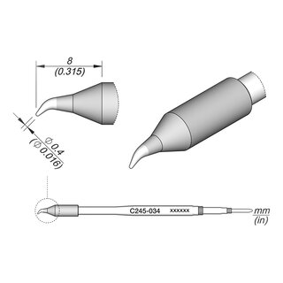 JBC C245-034 Soldering Tip 0.4 mm Conical Bent